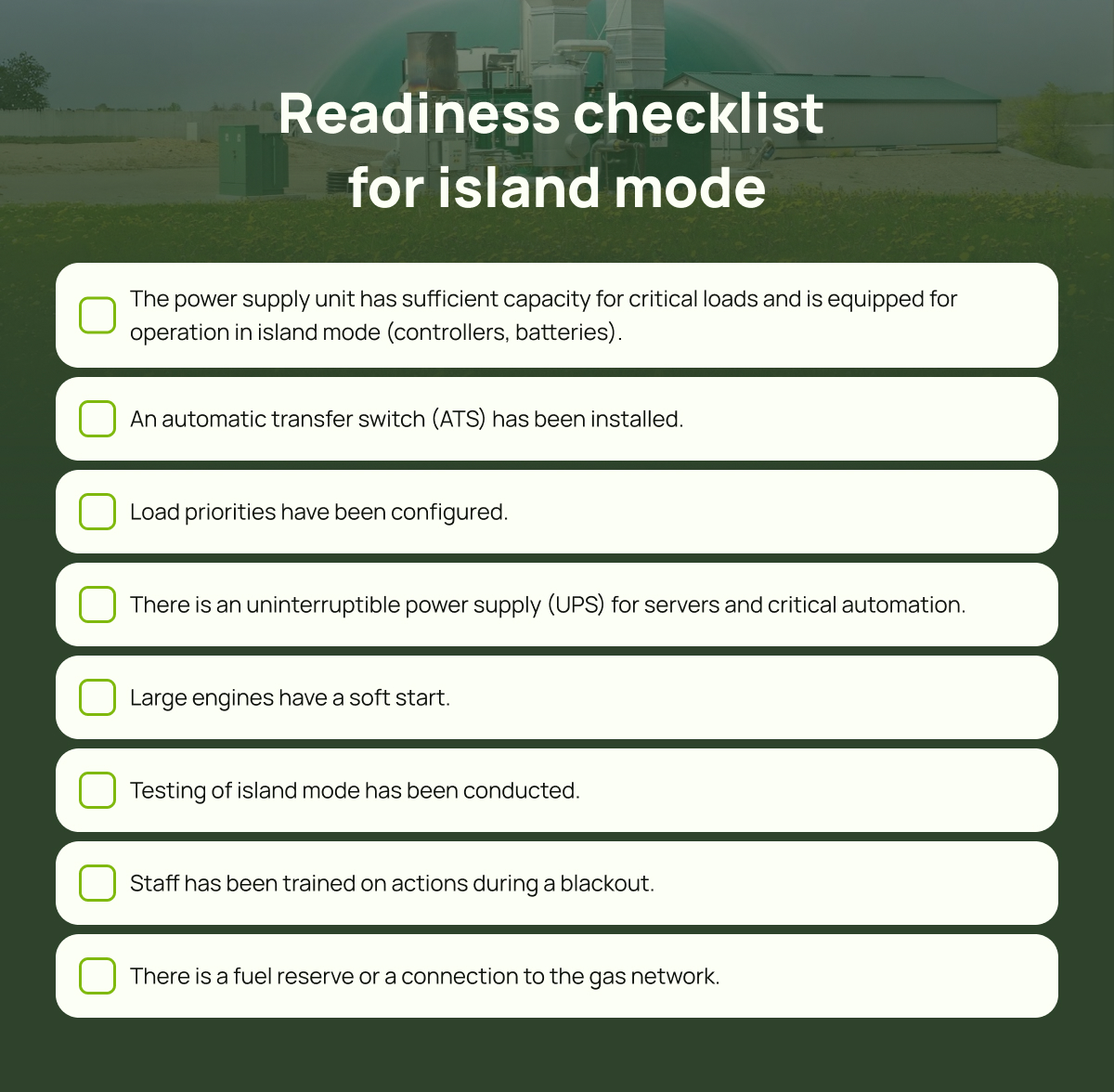 Checklist for preparing for island mode 